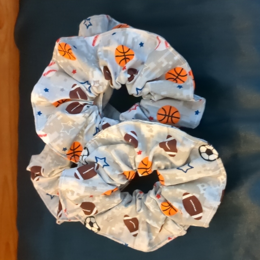 Four Basketball Baseball and Football Handmade Scrunchies